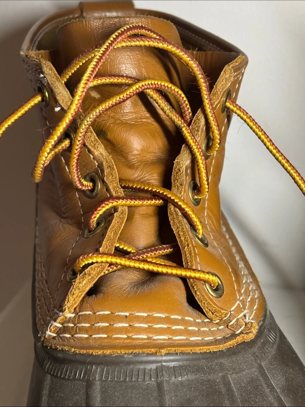 Classic Men’s Bean Boots by L.L. Bean Two-Tone Duck Boots in Tan and Dark Brown
